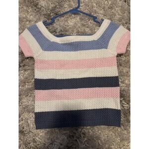 TILLYS Striped Knit Cropped Square Neck Short Sleeve Top Women Size S‎ NWT